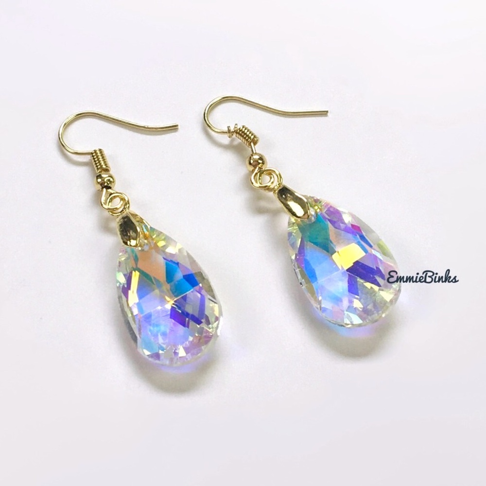 New Multifaceted Crystal Drop Dangle Earrings ~ Aurora Borealis Crystal